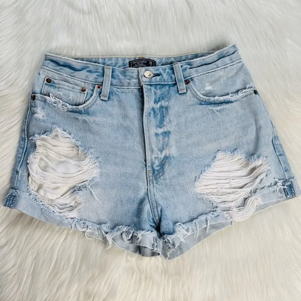 Abercrombie Annie High Rise Distressed Denim Cut Offs